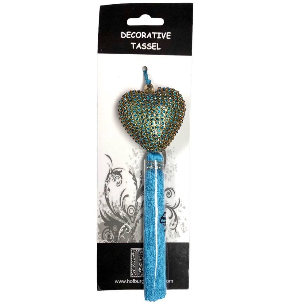 Hofburg Interiors Glass Beaded Heart Shaped Tassel, Turquoise Blue
